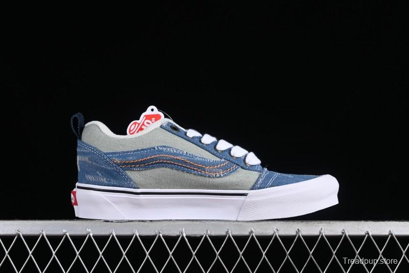 Vans Classics Knu Skool Washed Denim Distressed Vintage Chunky Tongue Skate Shoes - VN0009QCBLK