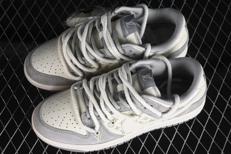 Nike SB Dunk Low LV Collaboration - Beige Grey Strap Pig Suede Anniversary High-End Custom Low-Top Casual Sneakers - SJ2068-237