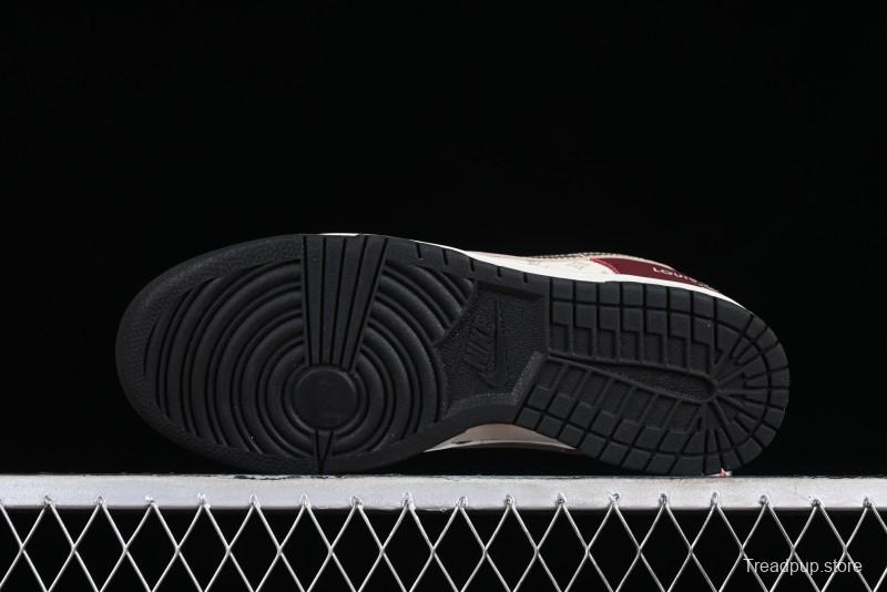 Louis Vuitton x Nike Dunk Low Customized Sneakers - Burgundy with Silver Swoosh SB Low Top Casual Skate Shoes - FC1688-188