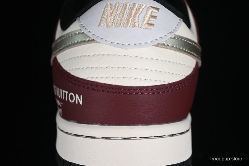 Louis Vuitton x Nike Dunk Low Customized Sneakers - Burgundy with Silver Swoosh SB Low Top Casual Skate Shoes - FC1688-188