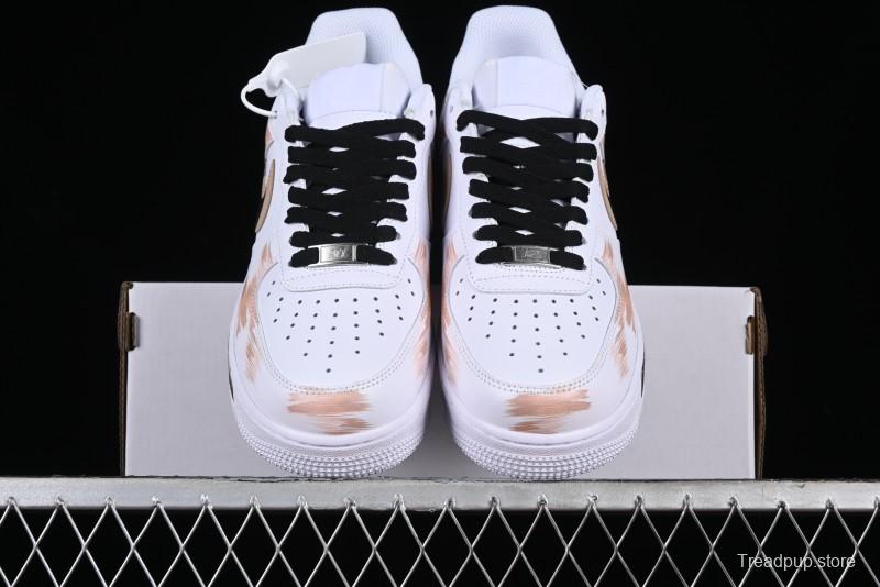 Nike Air Force 1 '07 Low Casual Sneakers with Anime-Inspired Hand-Painted Design, Broken Swoosh Shadow Effect, Brown/Black - CW2288-111