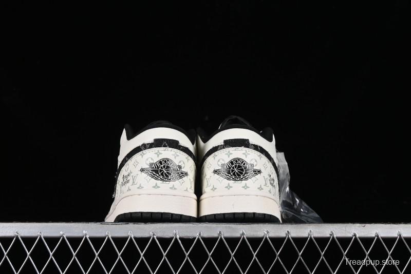 Nike Air Jordan 1 Low LV Collaboration - Black Denim Print Custom High-End Basketball Shoes - SJ9950-006