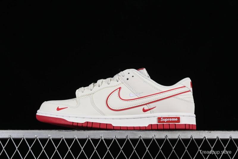 Nike SB Dunk Low Supreme Collaboration - Beige Red Mini Swoosh Anniversary Custom Low-Top Casual Skate Shoes - DJ2024-004