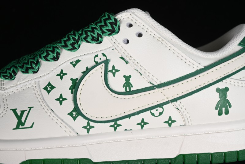 Nike SB Dunk Low LV Collaboration - Beige Green Glow in the Dark Violent Bear Anniversary High-End Custom Sneakers - SJ2068-241