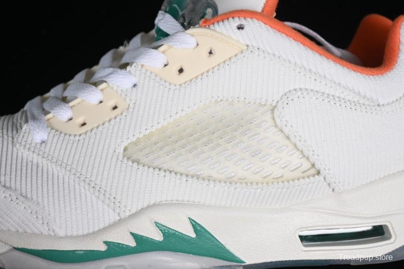 Nike Air Jordan 5 Low Retro Sneakers in White Orange Green Corduroy - CW4204-100