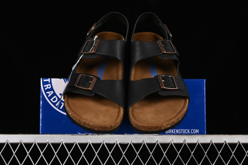 Birkenstock Birkenstock Sandals Series Black Leather with Soft Cushioning Cork Midsole - T.D4
