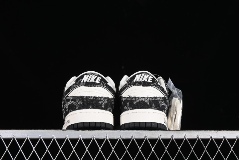 Nike SB Dunk Low LV Collaboration - Black Denim Print Anniversary Custom Low-Top Casual Sneakers - SJ2068-256