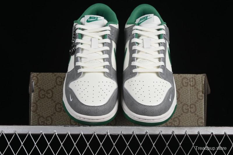 Nike SB Dunk Low Gucci Collaboration - Double G Grey Green Swoosh Anniversary Custom Low-Top Casual Skate Shoes - SF1588-134
