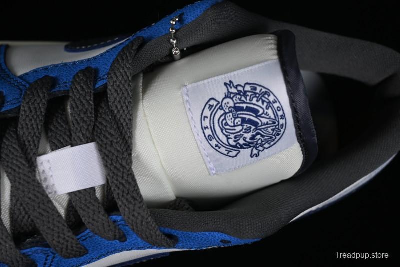 Nike Air Jordan 1 Low Flight Vintage Casual Sneakers with Distressed White-Blue Design - FV8439-104