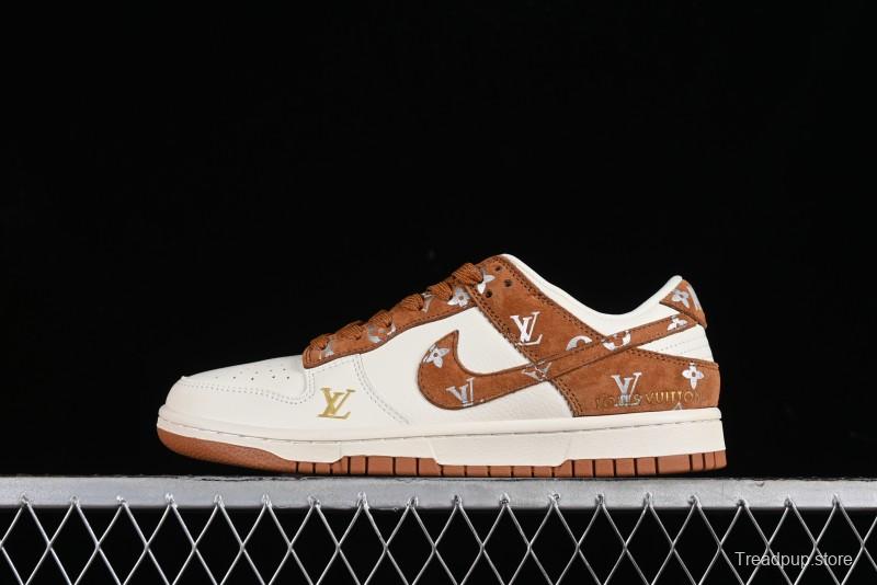 Nike SB Dunk Low LV Collaboration - Beige Brown Swoosh Anniversary High-End Custom Low-Top Casual Skate Shoes - XD6188-030