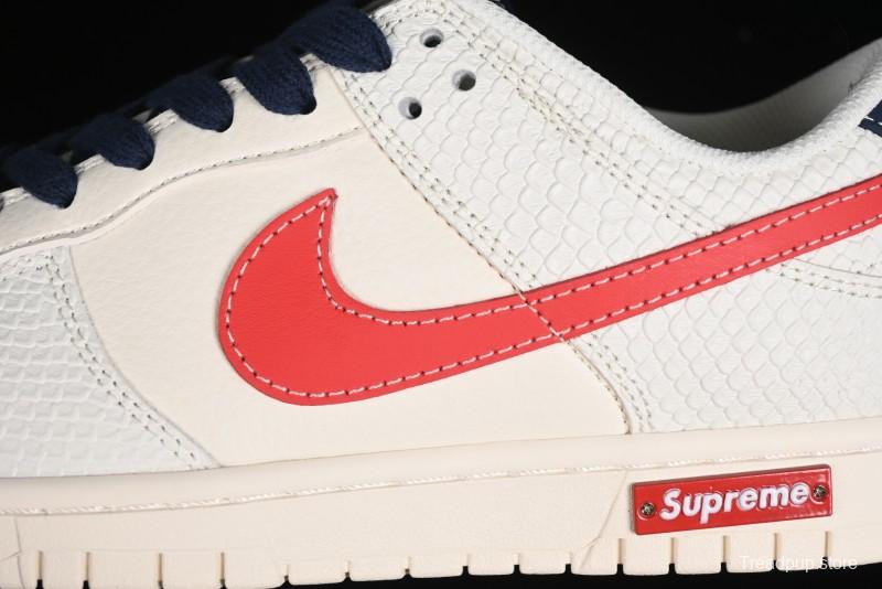 Nike SB Dunk Low Supreme Collaboration - White Dragon Scale Anniversary Custom Low-Top Casual Skate Shoes - BB8685-101