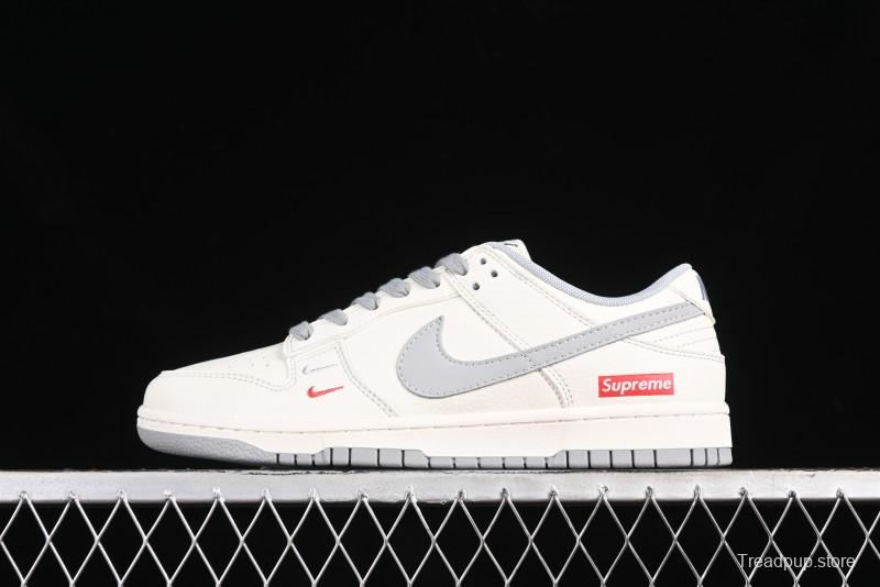 Nike SB Dunk Low Supreme Collaboration - Off White Gray Double Swoosh Anniversary Custom Low-Top Casual Skate Shoes - XX2025-317