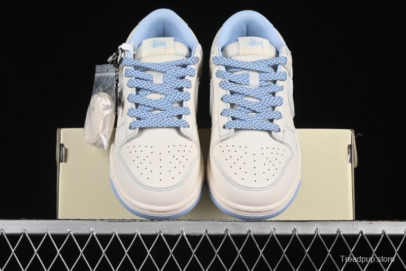 Nike SB Dunk Low Stussy Collaboration - Blue Double Swoosh Anniversary Custom Low-Top Casual Skate Shoes - BB1818-101