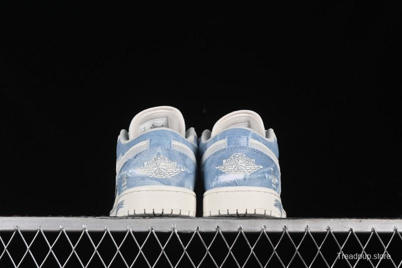 Nike Air Jordan 1 Low MLB Collaboration Retro Blue Denim Custom Basketball Shoes - DC2024-027