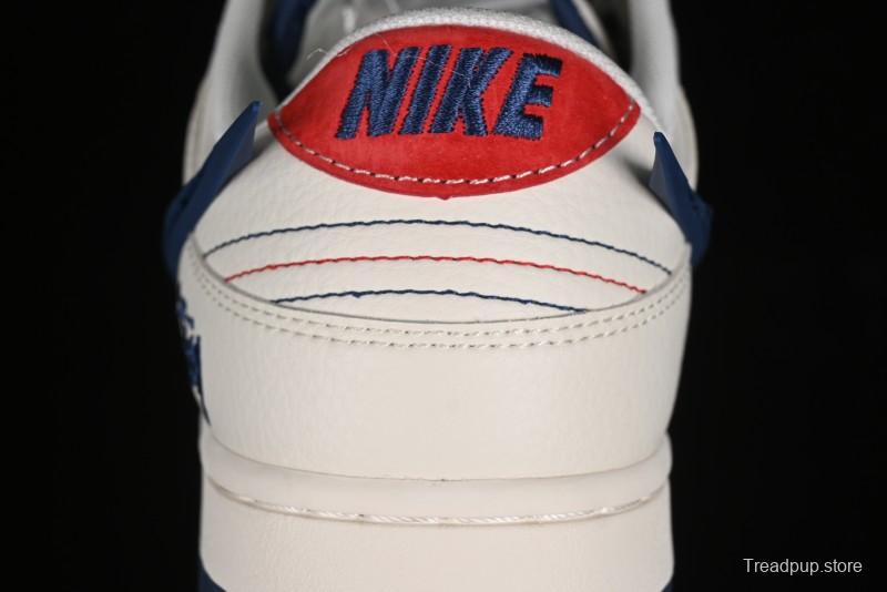 Nike SB Dunk Low Stussy Collaboration - Off White with Big Blue Swoosh Anniversary High-End Custom Low-Top Casual Skate Shoes - XY1688-009