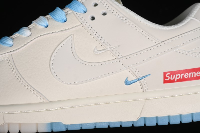 Nike SB Dunk Low Supreme Collaboration - Light Blue Double Swoosh Anniversary Customized Low-Top Casual Sneakers - BB8675-108