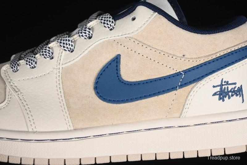 Nike Air Jordan 1 Low Stussy Collaboration - Light Beige Retro Basketball Shoes - SJ9950-027