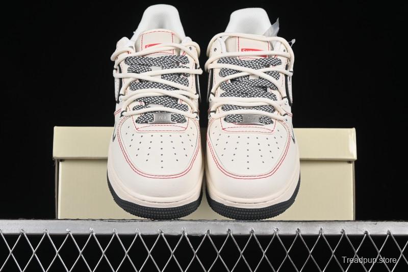 Nike Air Force 1 '07 Low Supreme Collaboration - Red Stitch Grey Sole Casual Sneakers - SJ1198-600