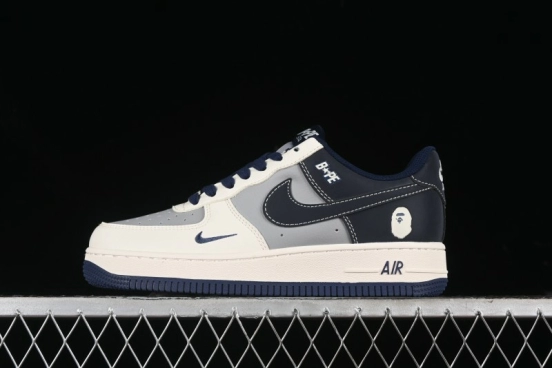 Nike Air Force 1 '07 Low Bape Collaboration - Deep Blue Grey Low-Top Casual Sneakers BB6566-206