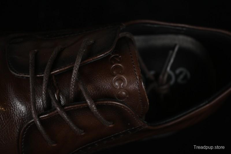 ECCO Block Derby Round Toe Genuine Leather Brogue Dress Shoes - 63667201002