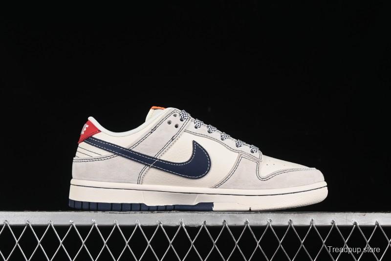 Nike SB Dunk Low Stussy Collaboration - Patchwork Grey White Dark Blue Swoosh Anniversary Custom Low-Top Casual Skate Shoes - MM1089-025