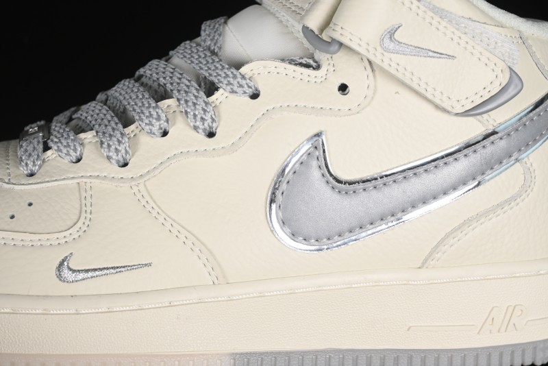 Nike Air Force 1 '07 Mid Casual Sneakers in Light Grey with 3M Reflective Details and Crystal Outsole - XL0236-232