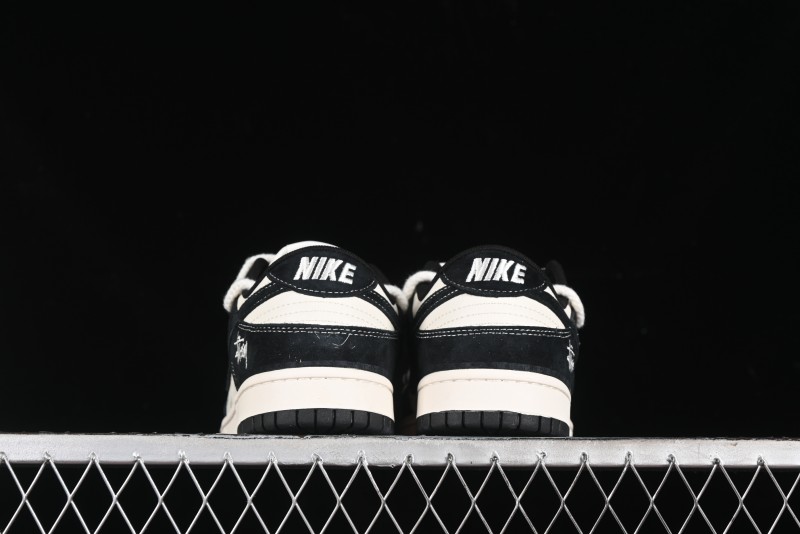 Nike SB Dunk Low Stussy Collaboration - White Embroidery Black Swoosh Anniversary Custom Low-Top Casual Sneakers - SJ2068-311