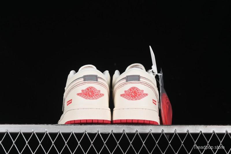 Nike Air Jordan 1 Low AJ1 Supreme Collaboration - Red Rabbit Retro Basketball Shoes - SJ9950-025