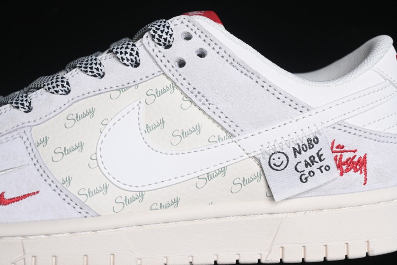 Nike SB Dunk Low Stussy Collaboration - Patchwork Grey White Swoosh Anniversary Custom Low-Top Casual Sneakers - YX5066-218
