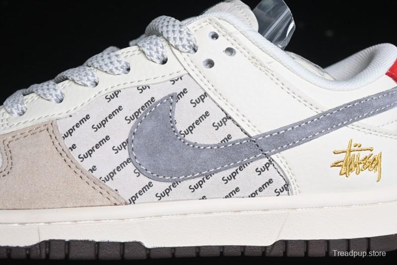 Nike SB Dunk Low Stussy Collaboration - Beige Grey Gold Embroidery Anniversary High-End Custom Low-Top Casual Skate Shoes - XS1086-001