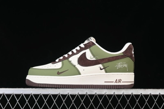 Nike Air Force 1 '07 Low Stussy Collaboration - Green Brown Low-Top Casual Sneakers - KK1988-038