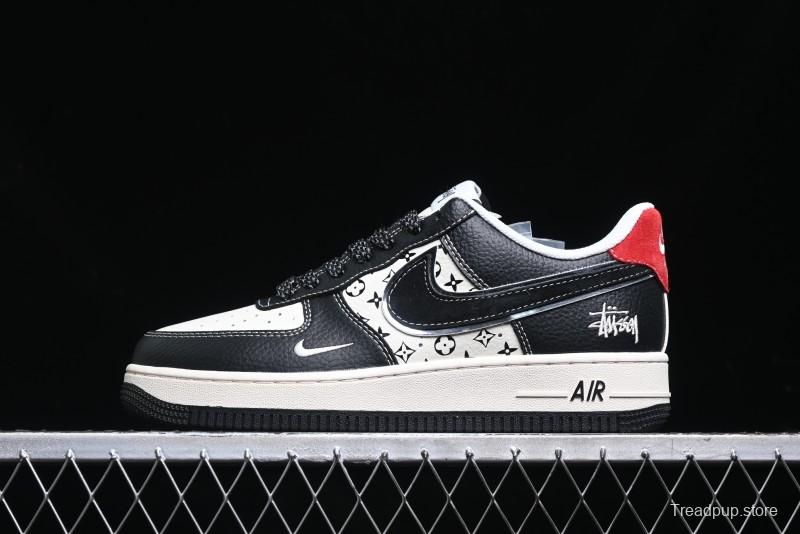 Nike Air Force 1 '07 Low Stussy Collaboration - Beige Black Pattern Red Outsole Low Top Casual Sneakers - XZ6188-339