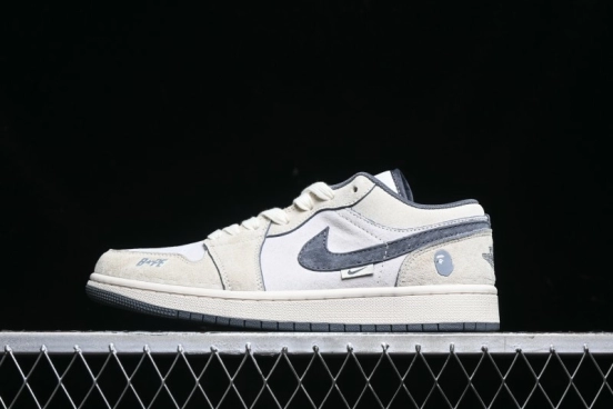 Nike Air Jordan 1 Low AJ1 Bape Collaboration - Custom High-End Retro Basketball Shoes with Light Grey Check - DM9188-008