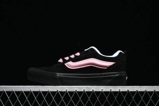 Vans Knu Skool Low Top Retro Sneakers in Black Pink with Big Logo - VN0009QC6BT1