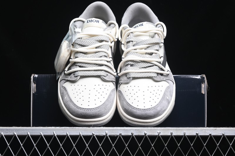 Nike Travis Scott x Fragment Design x Air Jordan 1 Low OG SP AJ1 Dior Collaboration - Splatter Lace-Up Low-Top Casual Sneakers DM9288-002