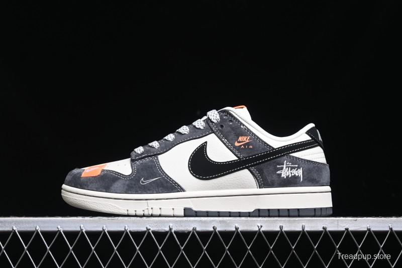 Nike SB Dunk Low Stussy Collaboration Patch Grey Black Black Swoosh Anniversary Custom Low-Top Casual Skate Shoes - MM1089-026