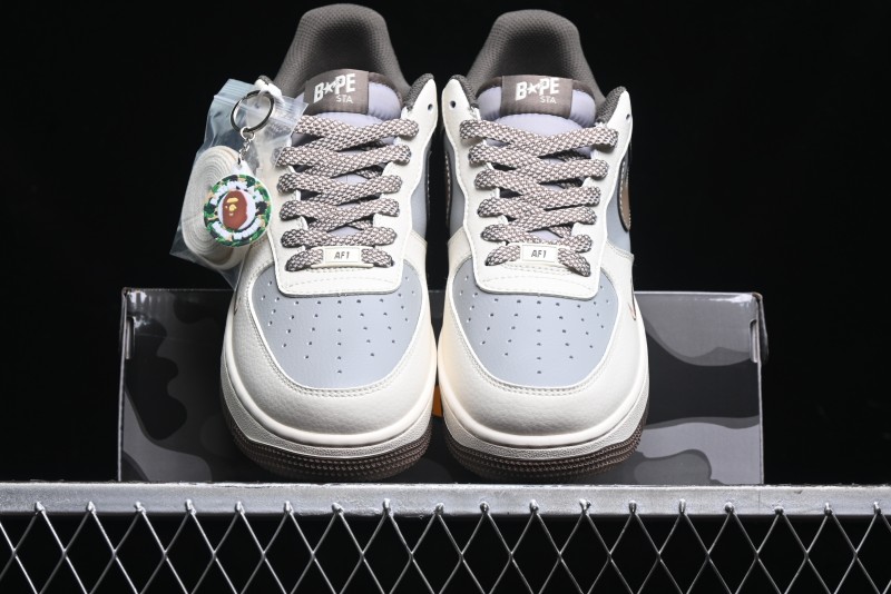 Nike Air Force 1 '07 Low Bape Collaboration - Beige Grey Brown Low Top Casual Sneakers BB6566-210