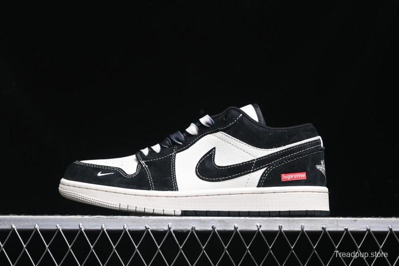 Nike Air Jordan 1 Low AJ1 Supreme Collaboration - Black White Two-Tone Retro Basketball Shoes - SJ9950-021
