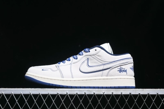 Nike Air Jordan 1 Low Stussy Collaboration - Premium Custom Retro Basketball Shoes with Blue-Grey Accents - DM9188-006