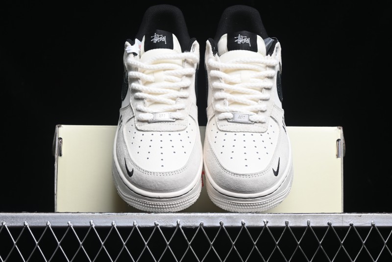 Nike Air Force 1 '07 Low Stussy Collaboration - AF1 Light Grey Red Tag Low-Top Casual Sneakers SJ6698-009