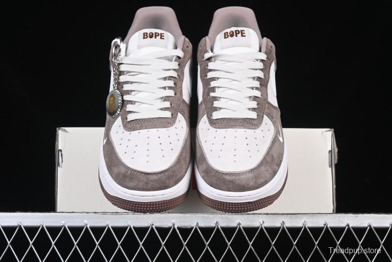 Nike Air Force 1 '07 Low Bape Collaboration Brown White Swoosh Low-Top Casual Sneakers - KK1988-035