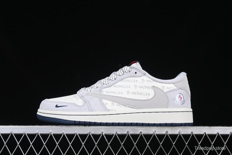 Nike Travis Scott x Fragment Design x Air Jordan 1 Low OG SP AJ1 Moncler Collaboration White Grey Low Top Casual Sneakers - AG3702-806