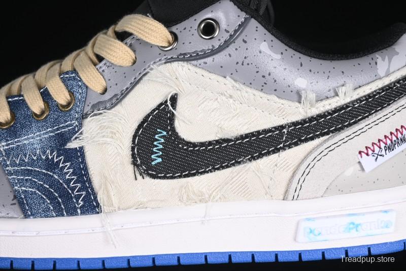 Nike Air Jordan 1 Low Retro Basketball Shoes Panda Prank Surf Fishing Overfishing Blue Brown Gray - 553558-140