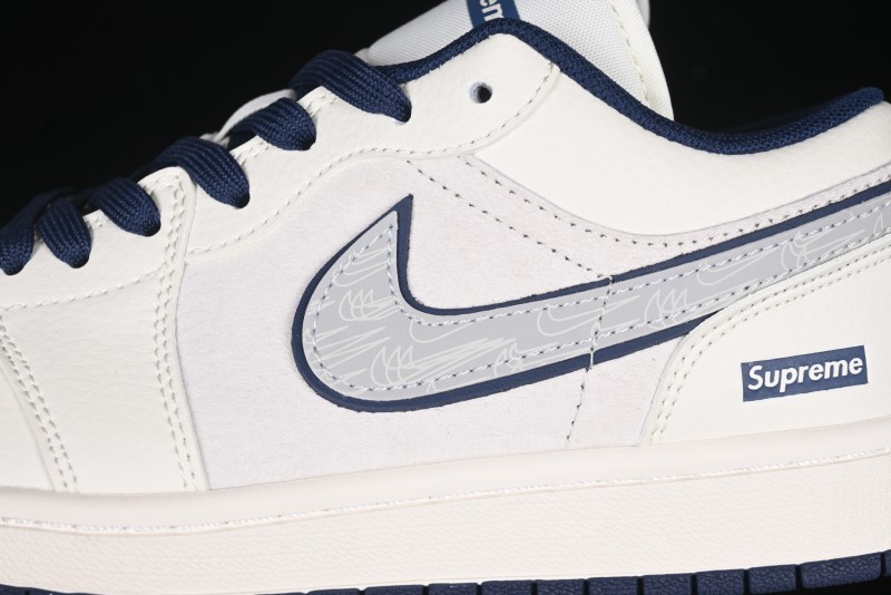 Nike Air Jordan 1 Low Supreme Collaboration - Shadow Swoosh Custom Retro Basketball Shoes - XX3318-368