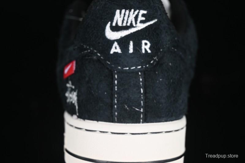 Nike Air Force 1 '07 Low Stussy Collaboration Black Grey Outsole Low-Top Casual Sneakers - SJ6698-017