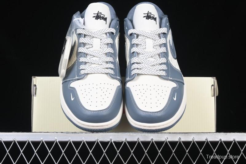 Nike Air Jordan 1 Low Stussy Collaboration - Grey Swoosh Retro Basketball Shoes - XX3318-503