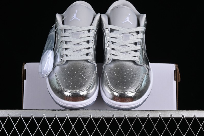 Nike Air Jordan 1 Low "Metallic Silver" Casual Sneakers with Metallic Finish - FN5030-001