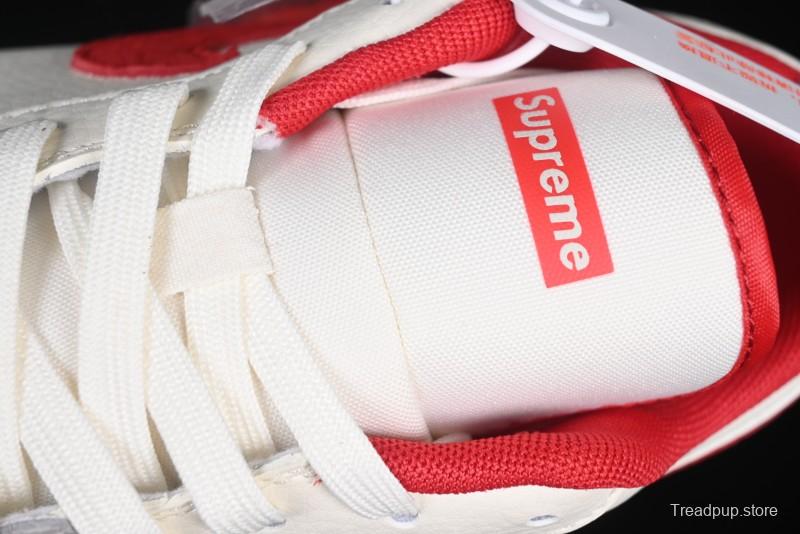 Nike Air Jordan 1 Low AJ1 Supreme Collaboration - White Grey Red Swoosh Retro Basketball Shoes - SJ9950-024