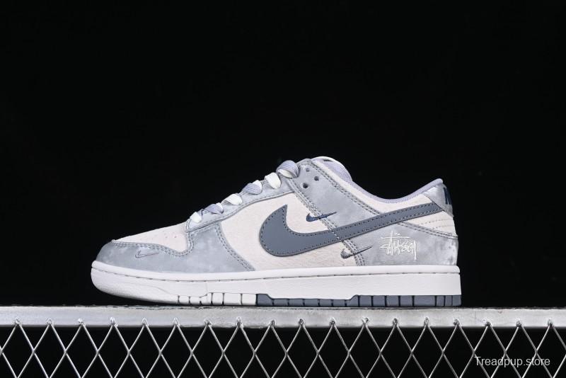 Nike SB Dunk Low Stussy Collaboration Tie-Dye Grey Hook Anniversary Custom Low-Top Casual Skate Shoes - DM6868-037