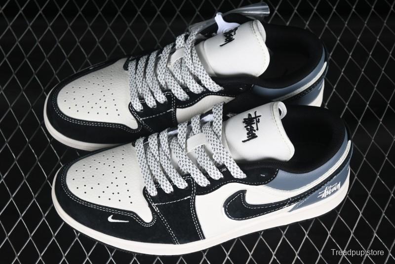 Nike Air Jordan 1 Low OG SP AJ1 Stussy Collaboration Black Grey Blue Black Swoosh Low Top Casual Sneakers - XX3318-502